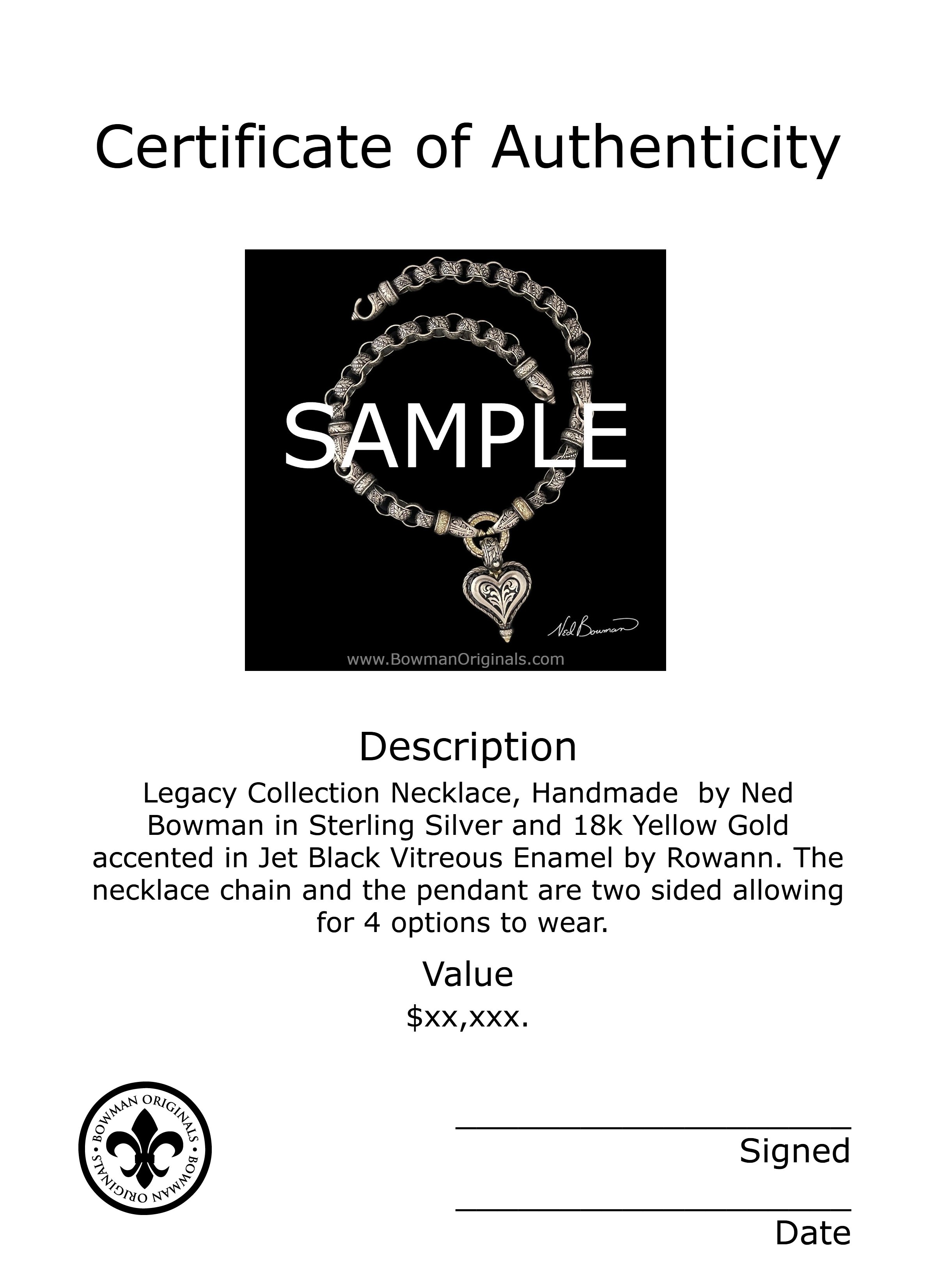 Certificate of Authenticity for Bowman Originals Legacy Collection Certificate of Authenticity