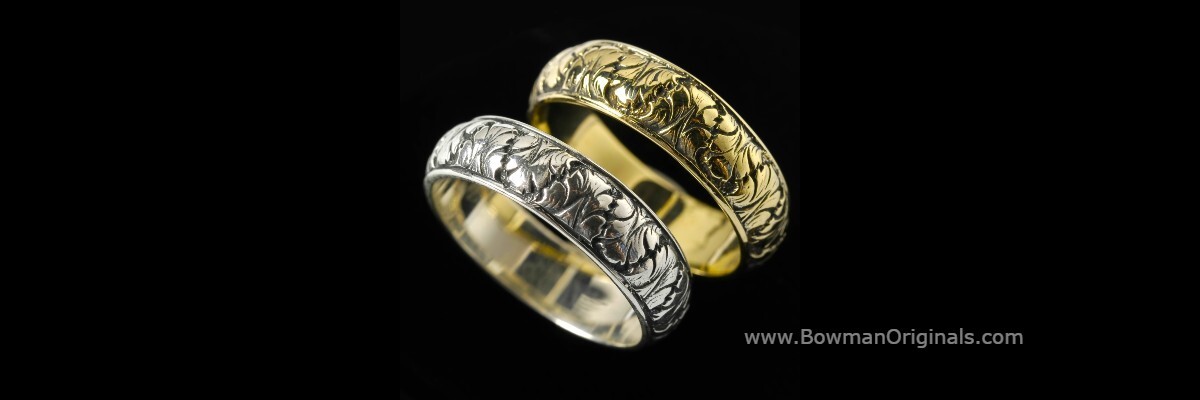sterling-silver-18k-gold-handmade-acanthus-ring-bands-by-bowman-originals Sterling Silver and 128k Gold handmade Acanthus Leaf Ring Bands by Bowman originals