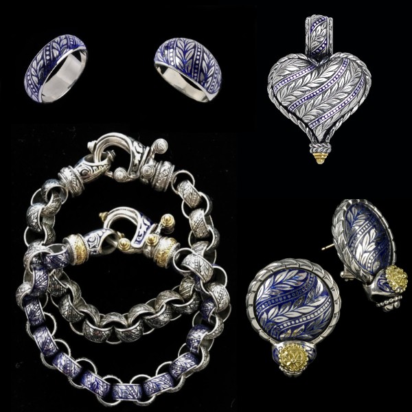 Ensemble of handmade Laurel Leaf Jewelry by Bowman Originals