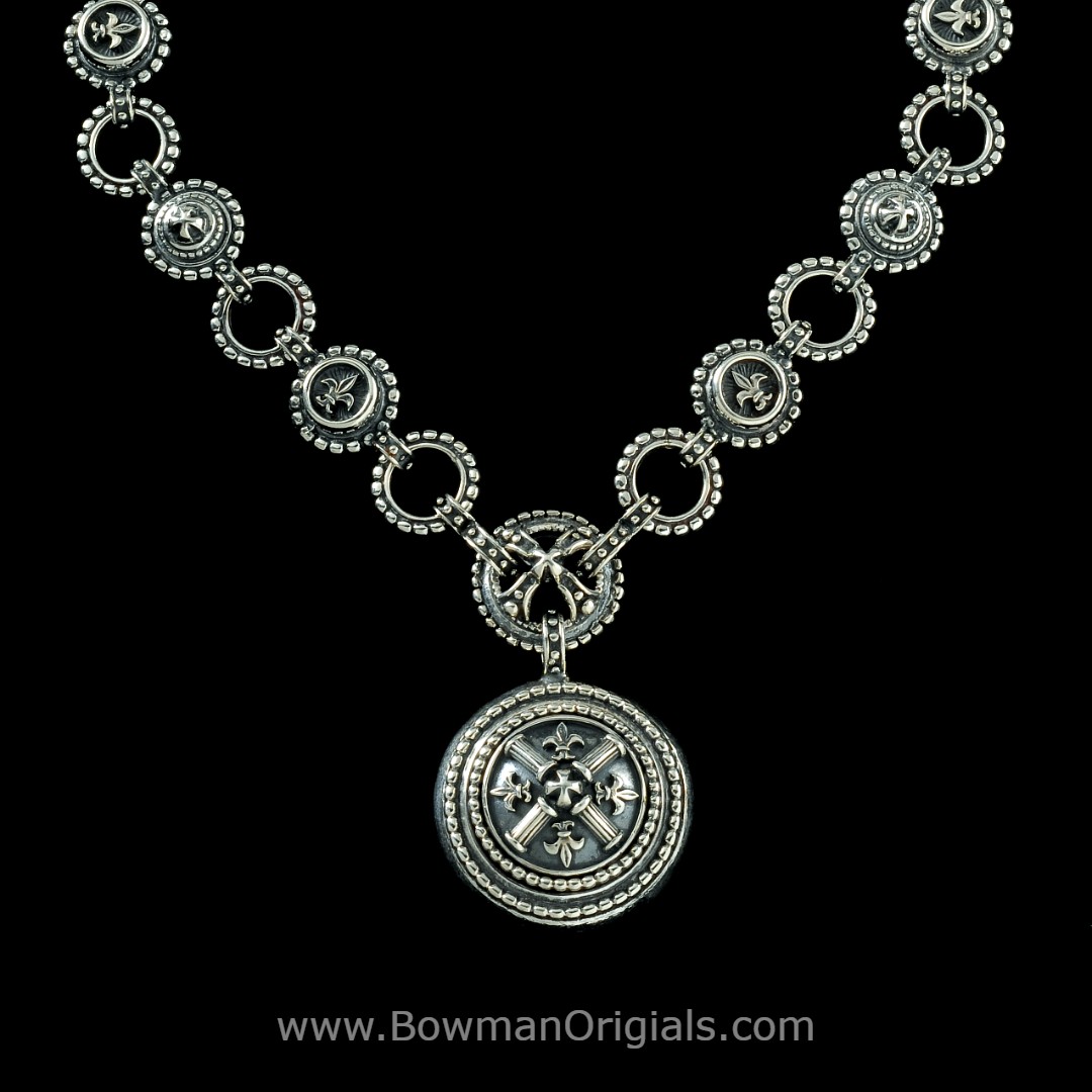 Sterling Silver Fleur de Lis and Column Necklace Handmade by Bowman Originals